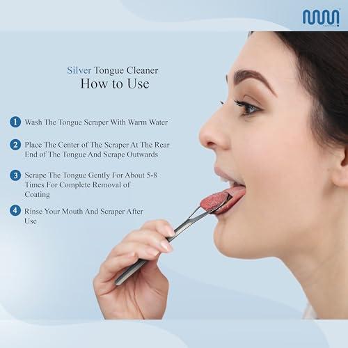mastermedi MasterMedi Tongue Scraper for Adults, 100% Stainless Steel for Bad Breath, Easy to Use, Tongue Cleaner for Oral Care (Pack of 3 with Case), White