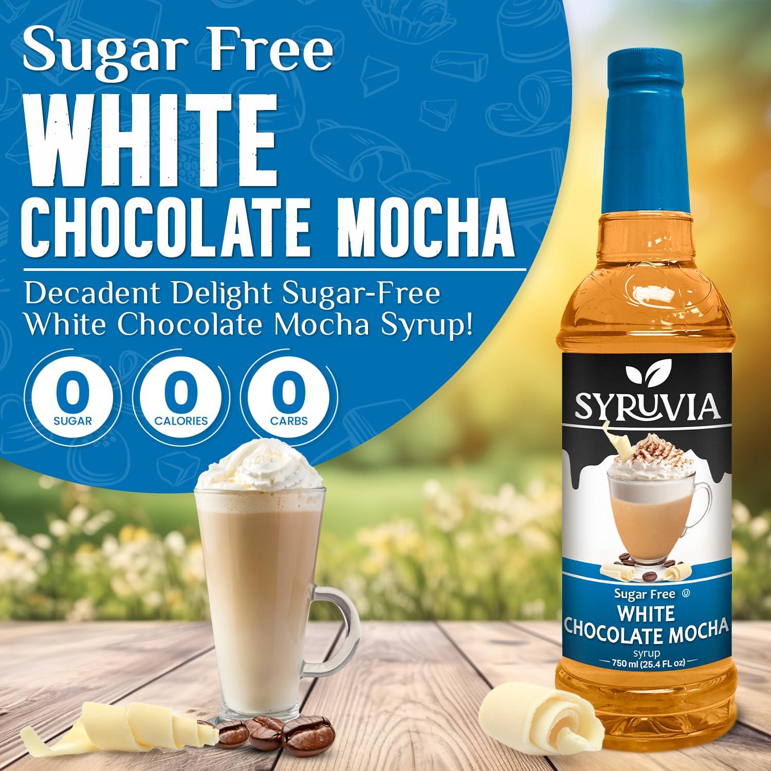SYRUVIA Sugar-Free White Chocolate Mocha Syrup by Syruvia 6-Pack, 25.4 fl oz, Wholesale Coffee Syrup Shops, Cafes, Baristas, Bistros, & Beverage Bars, Bulk Kosher & Gluten-Free