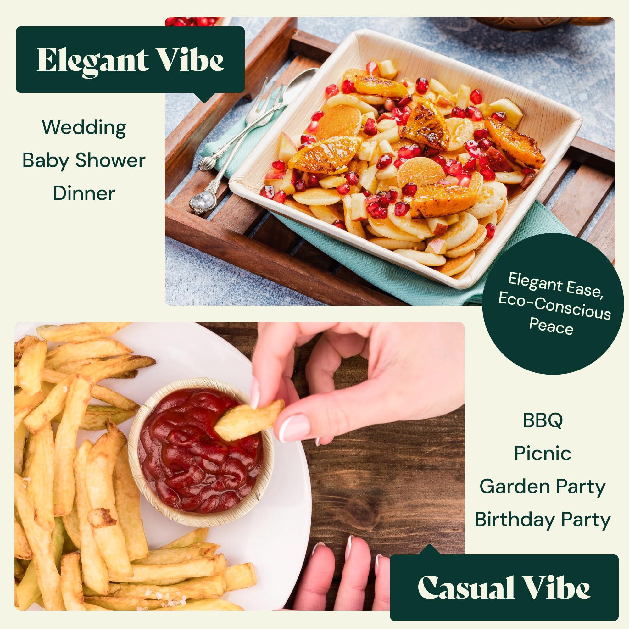 Chic Leaf Chic Leaf Palm Leaf Bowls Disposable Bamboo Heart Shaped Bowls 6.5 Inch Heart Dish (50 Heart Bowls) - Compostable Heart Shaped Plates - Cute Plates For Catering, Charcuterie, Parties