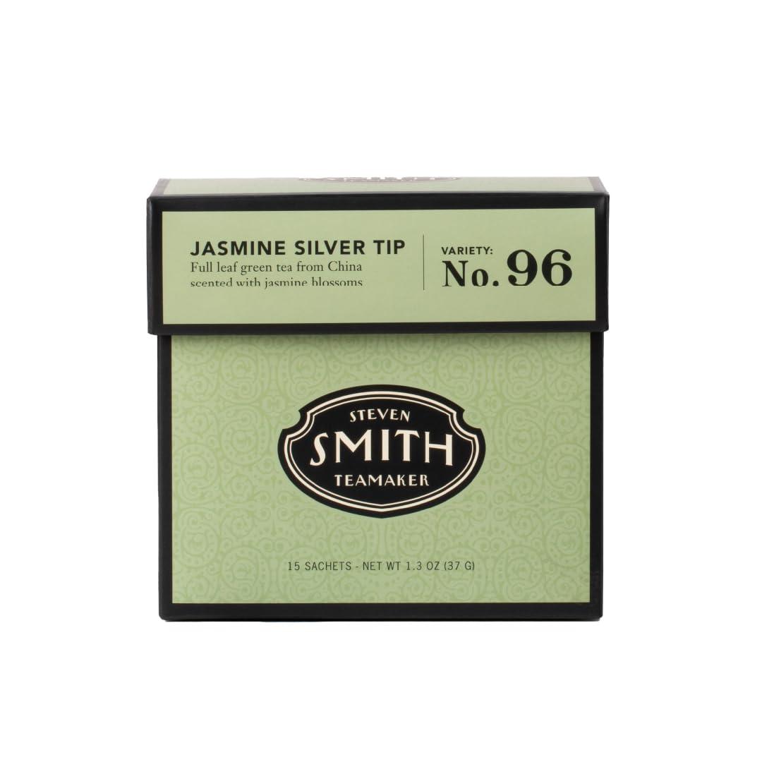 STEVEN SMITH TEAMAKER Smith Teamaker | Jasmine Silver Tip No. 96 | Caffeinated Green Tea with Jasmine Blossoms | Scented Full Leaf Green Tea (15 Sachets, 1.3oz each)