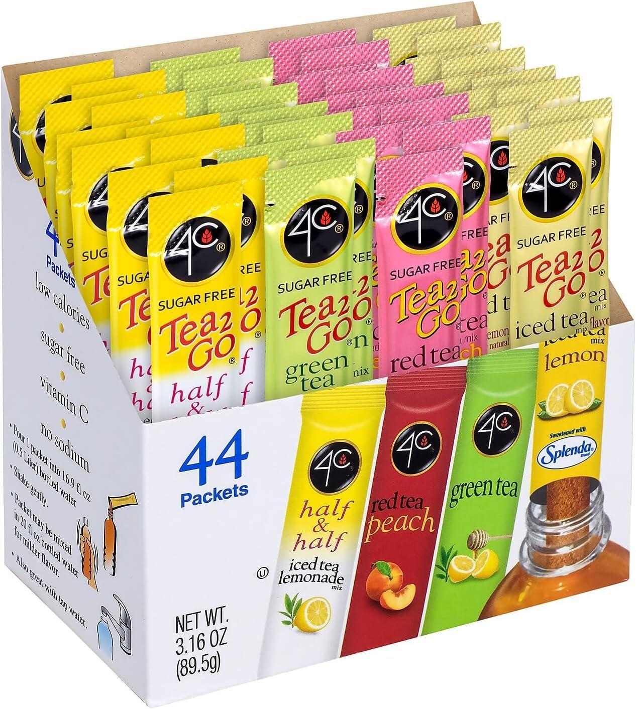 4C 4C Powder Drink Mix Packets, Iced Tea Variety 1 Pack, 44 Count, Singles Stix On the Go, Refreshing Sugar Free Water Flavorings