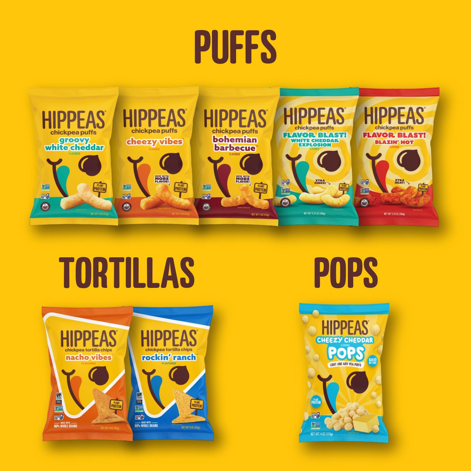 HIPPEAS Hippeas Chickpea Puffs, Cheeze Variety Pack: Vegan White Cheddar, Nacho Vibes, 0.8 Ounce (Pack of 18), 3g Protein, 2g Fiber, Vegan, Gluten-Free, Crunchy, Plant Protein Snacks