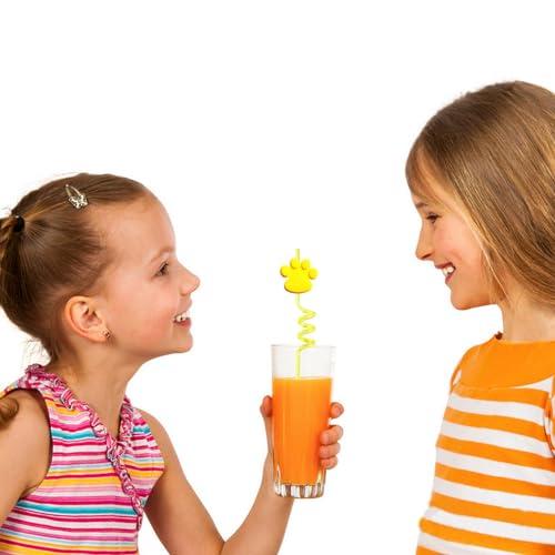 DFCROMI Paw Straws Birthday Party Decorations Supplies, 24pcs Paw Print Patrol Reusable Plastic Fun Cute Crazy Silly Drinking Straws+2pcs Cleaning Brush for Pet Dog Puppy Pals Cat Birthday Suppliers Favors