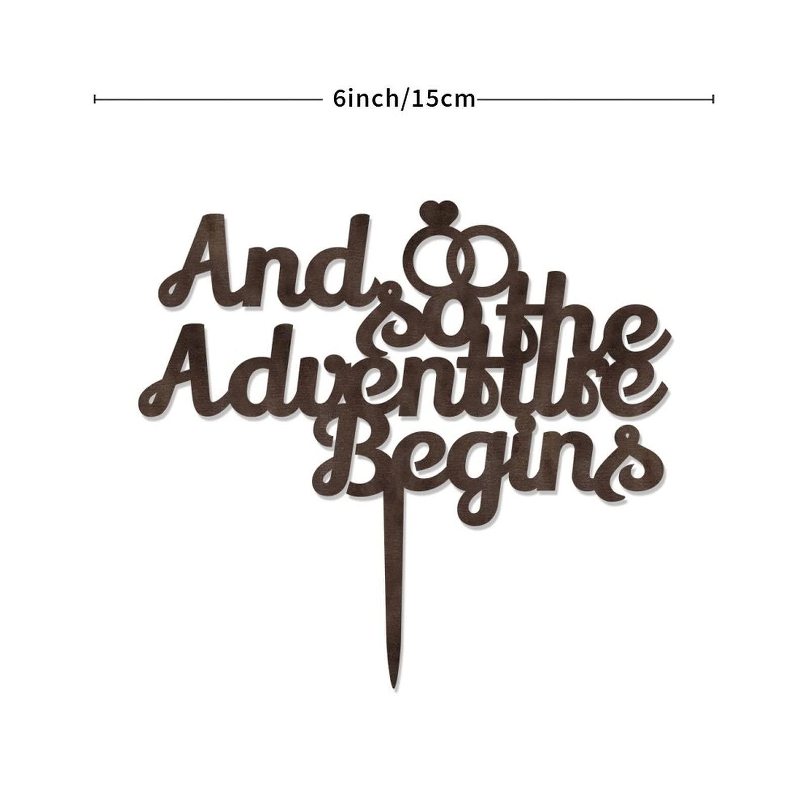 YJHLBHDIAN And So The Adventure Begins Rings Cake Topper for Wedding Mr And Mrs Cake Topper for Wedding Bridal Shower Cake Toppers Custom Last Name Couple Married Gift Personalized Topper Wood Brown