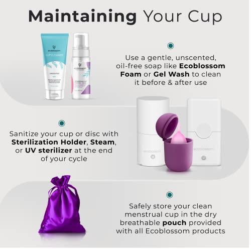 EcoBlossom EcoBlossom Menstrual Cup Kit - Tampon, Pad, and Disc Alternative Product - Wear for 12 Hours - Reusable Period Cup/Copa Designed with Soft Flexible Medical-Grade Silicone (Small & Large)