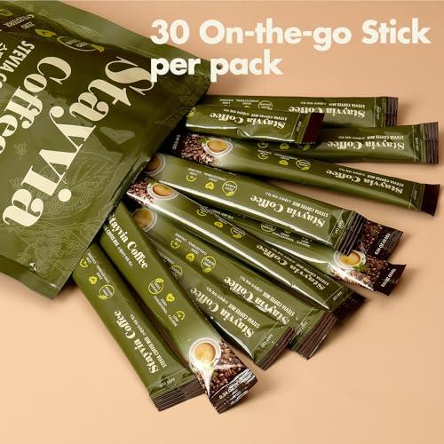 STAYVIA COFFEE STAYVIA COFFEE Stevia Instant Coffee Packets - Korean Instant Latte with Sugar-Free & Low Calories - 30 Sticks (0.33oz) - Plant-Based Sweetener - Enjoy Caffeine Hot & Cold at Office, Home & Travel