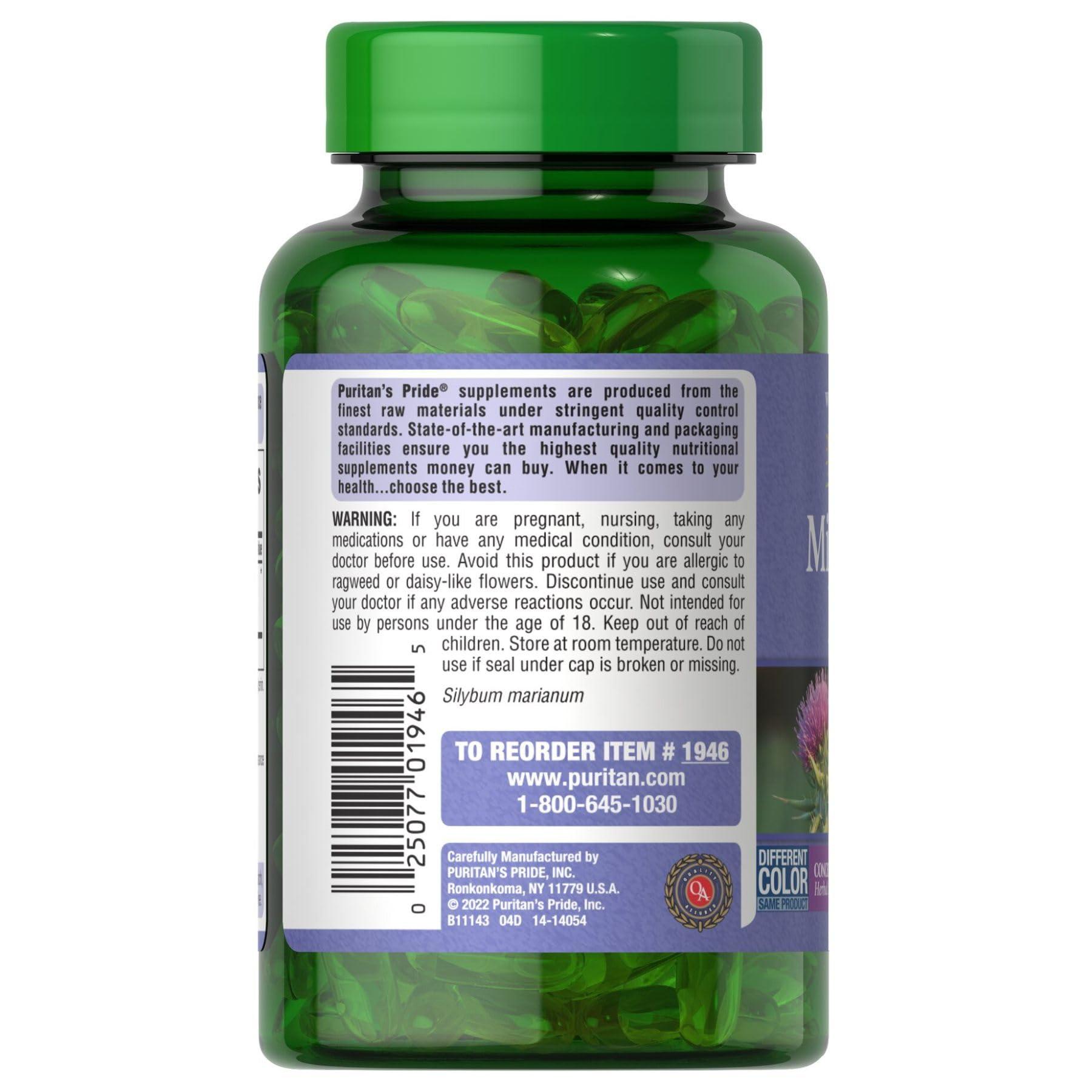 Puritan's Pride Puritan's Milk Thistle 4:1 Extract 1000mg 180 Softgels (Silymarin) Liver Health