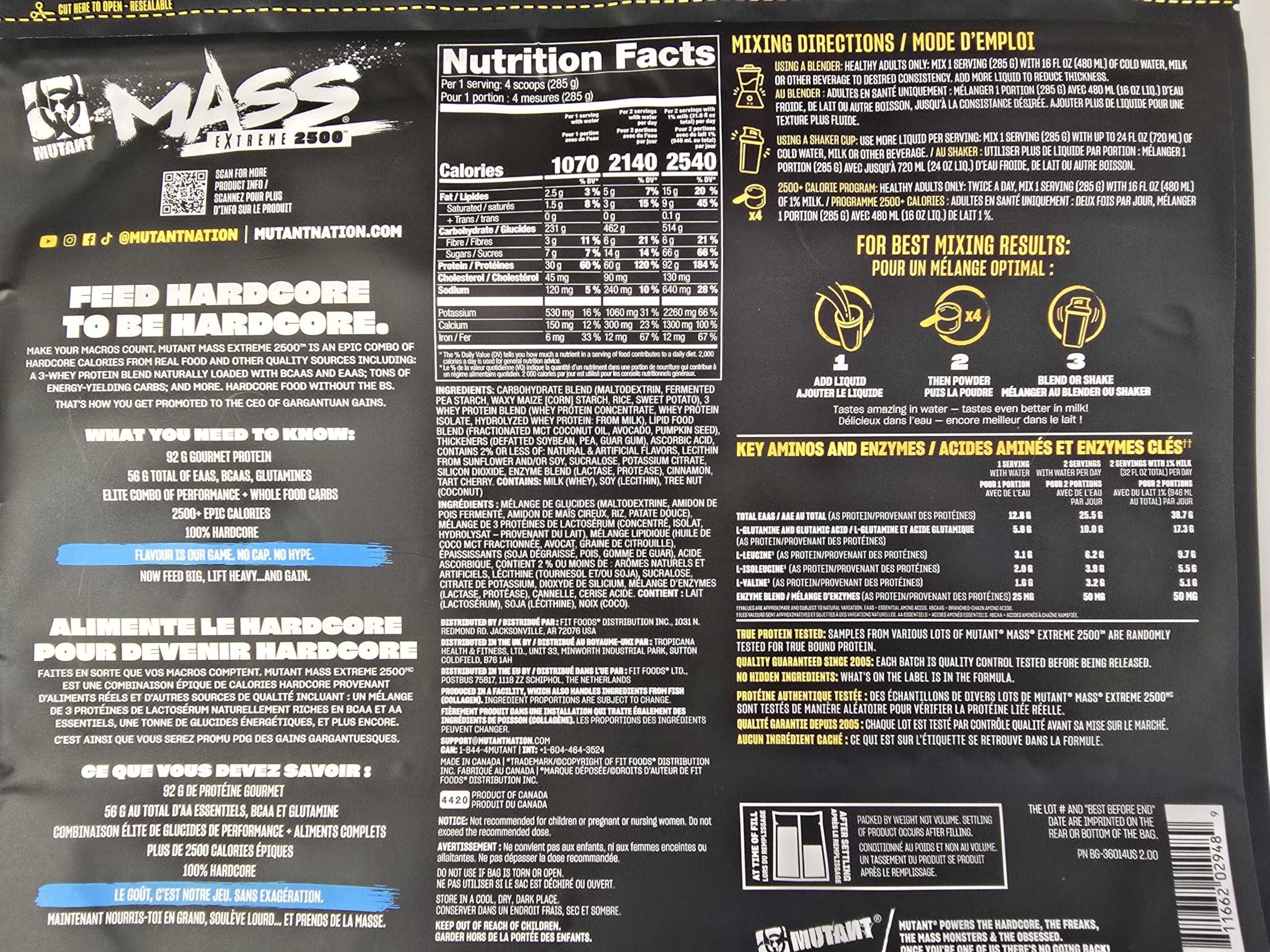 Mutant Mutant Mass Extreme Gainer Whey Protein Powder Build Muscle Size and Strength High Density Clean Calories (Vanilla Ice Cream, 6 lbs)