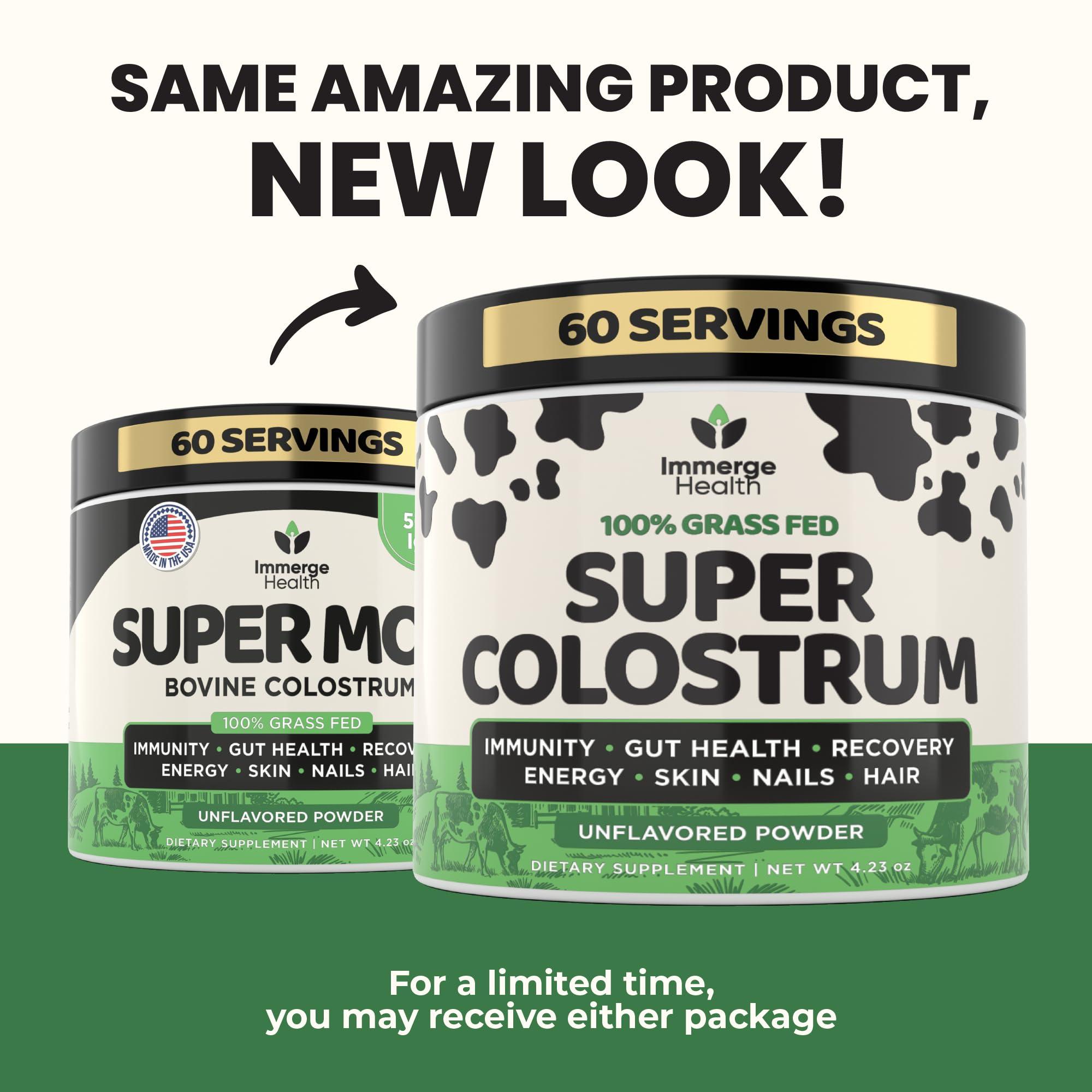 ImmergeHealth.com Super MOO Grass Fed Bovine Colostrum Powder for Bloating, Immune, Energy, Gut Health Hair, Skin and Nails Colostrum Supplement | 50% IgG Cow Colostrum for Humans | Superfood for Women, Men and Kids