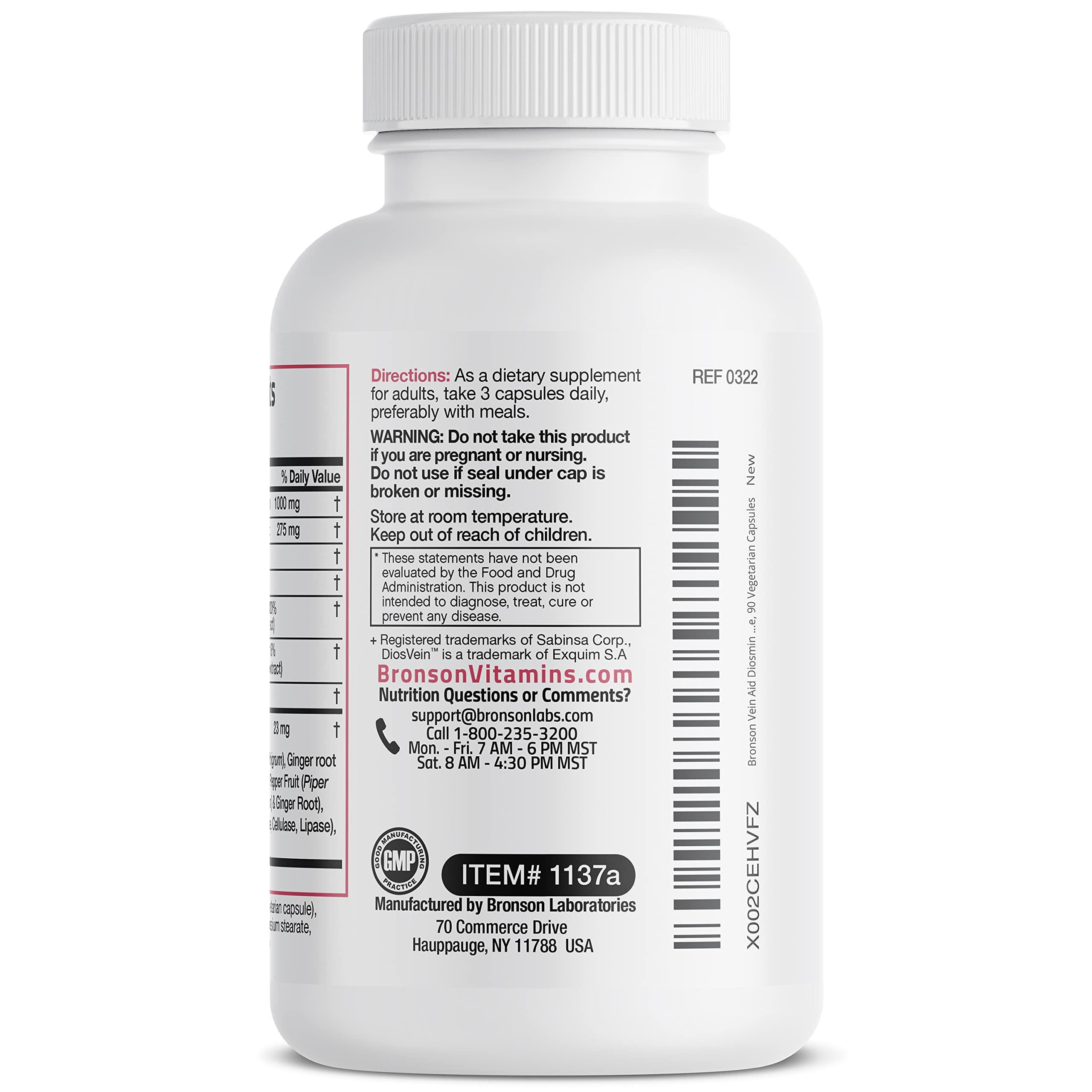 Bronson Bronson VeinAid Diosmin 1000mg DiosVein Varicose Vein Complex with Venocin & Centellin, 90 Vegetarian Capsules