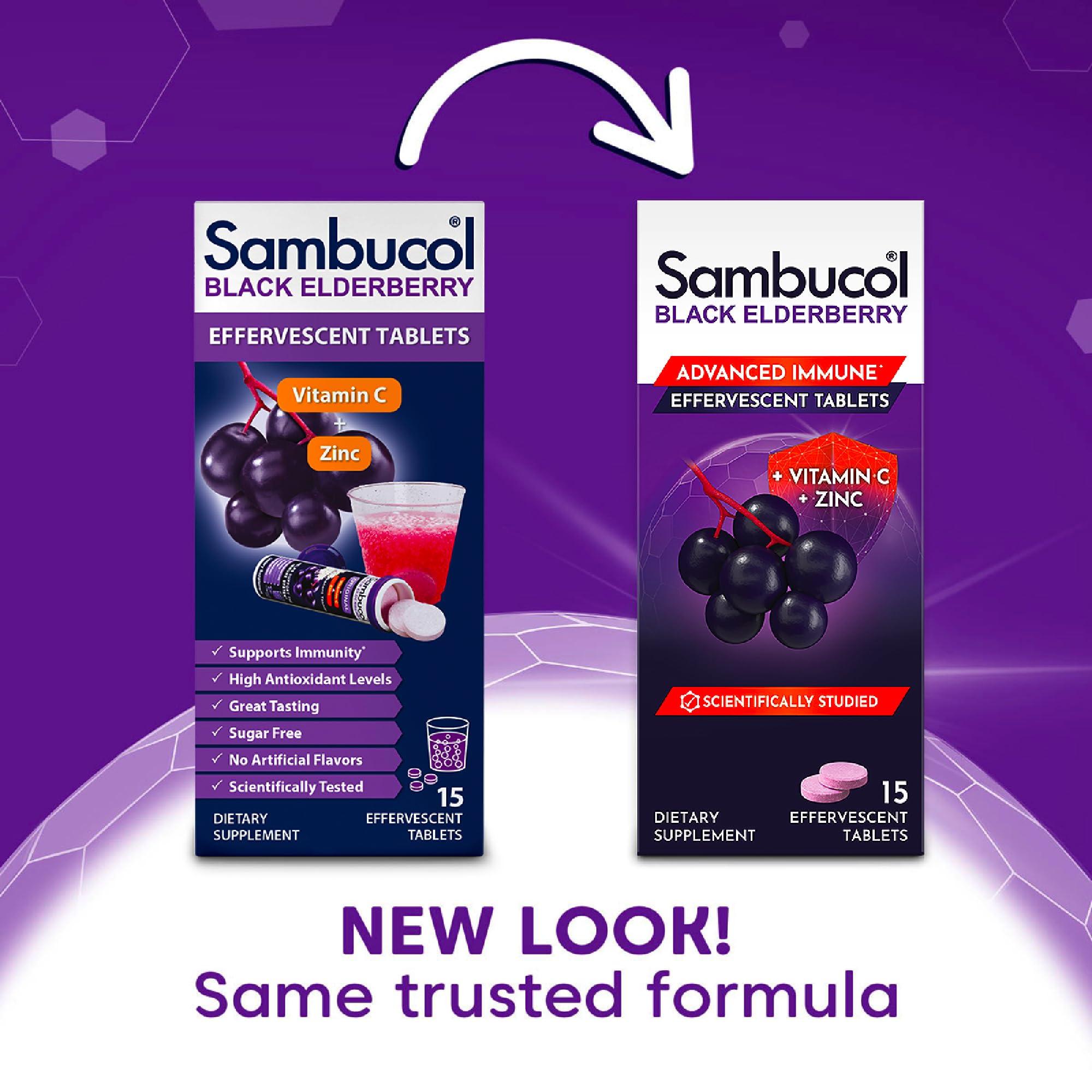 Sambucol Sambucol Black Elderberry Tablets with Vitamin C & Zinc - Immune Support Supplement, Black Elderberry with Zinc and Vitamin C Effervescent Tablets, High Antioxidants, Drink Fizzies - 15 Tablets