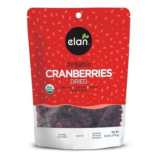 Elan Elan Organic Dried Cranberries, Whole Dried Cranberries, No Sulphites, No Fat, Non-GMO, Vegan, Gluten-Free, Kosher, Dried Fruits, Healthy Snacks, 8 pack of 6.2 oz