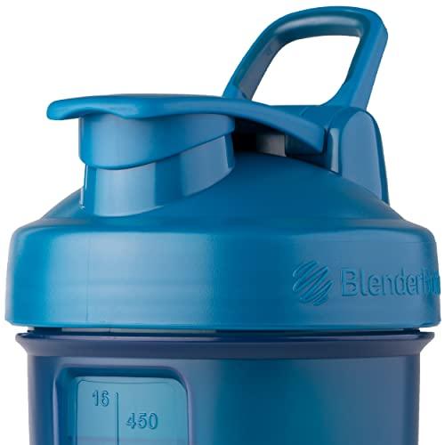 BlenderBottle BlenderBottle Shaker Bottle with Pill Organizer and Storage for Protein Powder, ProStak System, 22-Ounce, Ocean Blue
