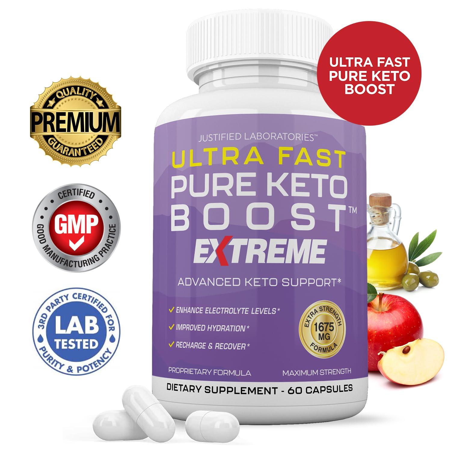 Justified Laboratories Ultra Fast Pure Keto Boost Extreme Keto Pills 1675MG New & Improved Formula Contains Apple Cider Vinegar Extra Virgin Olive Oil Powder Green Tea Leaf 60 Capsules