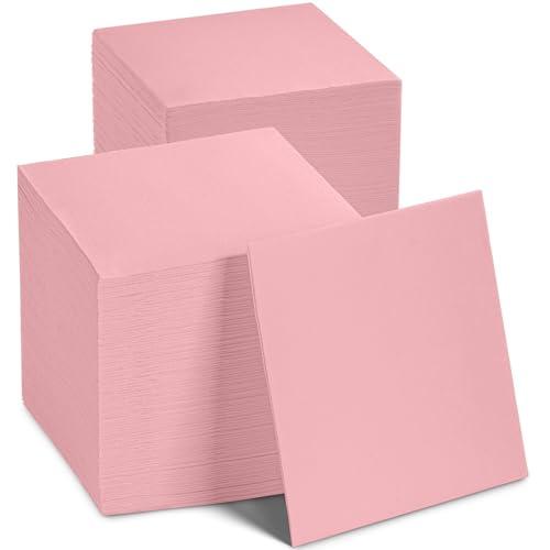NAPEREE Disposable Cocktail Napkins Pink Paper, [200 Pack] 10\" x 10\" 2-Ply Quilted Pink Beverage Napkins For Bar, Cafe, Weddings, Party Or Kitchen