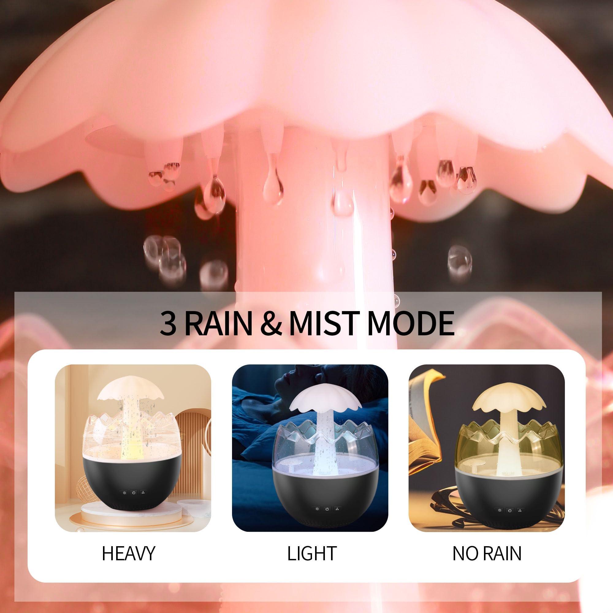 BINEDHEI Rain Cloud Humidifier Diffuser With 7 Colors Water Drip Humidifier with Remote Rain Sounds White Noise Humidifier Air Humidifiers Waterfall Lamp Humidifier for Bedroom Office (Black)