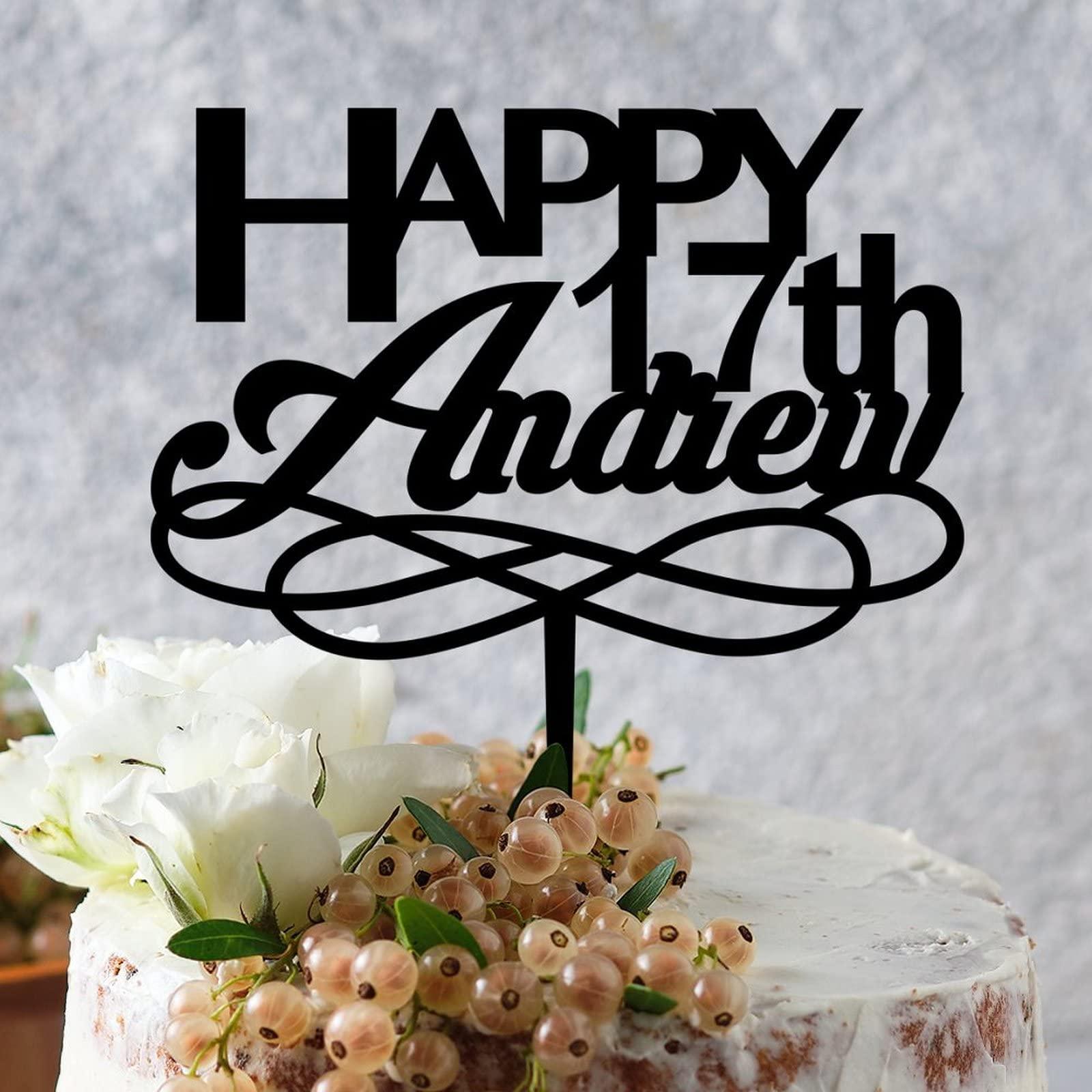 YJHLBHDIAN Happy 17th Cake Topper Black Acrylic Happy Birthday Party Decorations Cake Toppers Custom Birthday Cake Topper Decorations for Men Women Happy Birthday Gift to Children Adults Women Cake Toppers