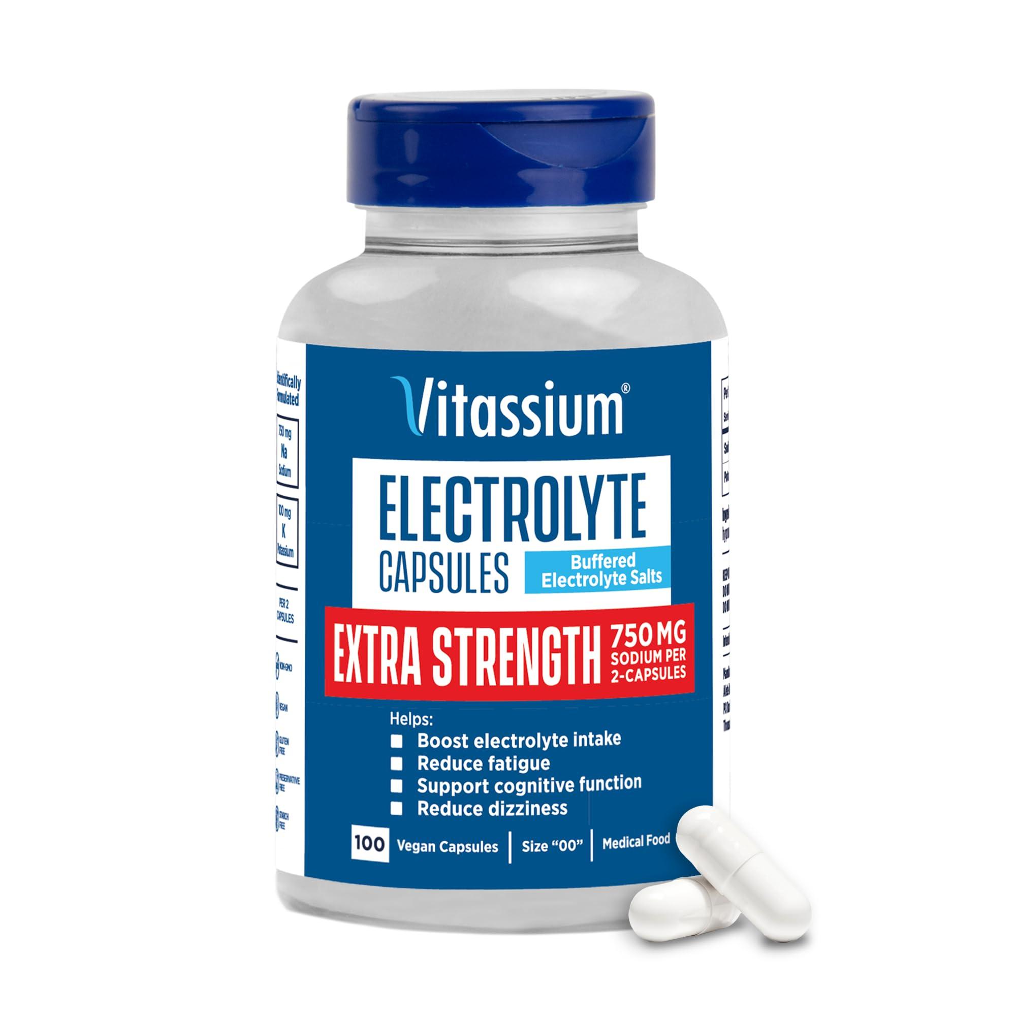 Vitassium Vitassium Extra Strength Electrolyte Capsules, 750mg of Sodium for The Management of POTS and High Sodium Diets, Unflavored, 100 Salt Pills (Size 00)