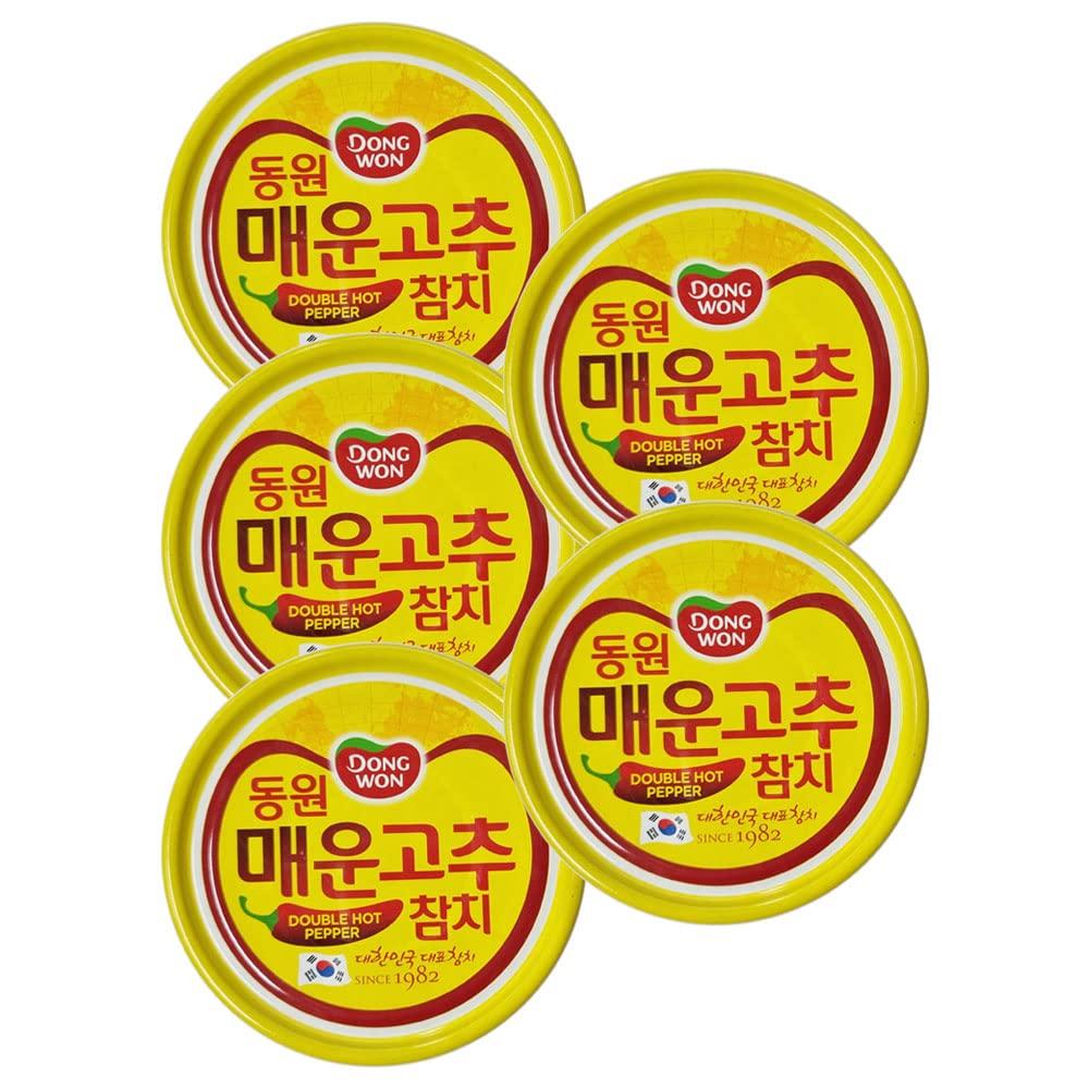 GASHINA STORY Dongwon Korean Tuna Can with Double Hot Pepper Sauce (Sweet and Spicy) 100g(3.5oz) x 5can