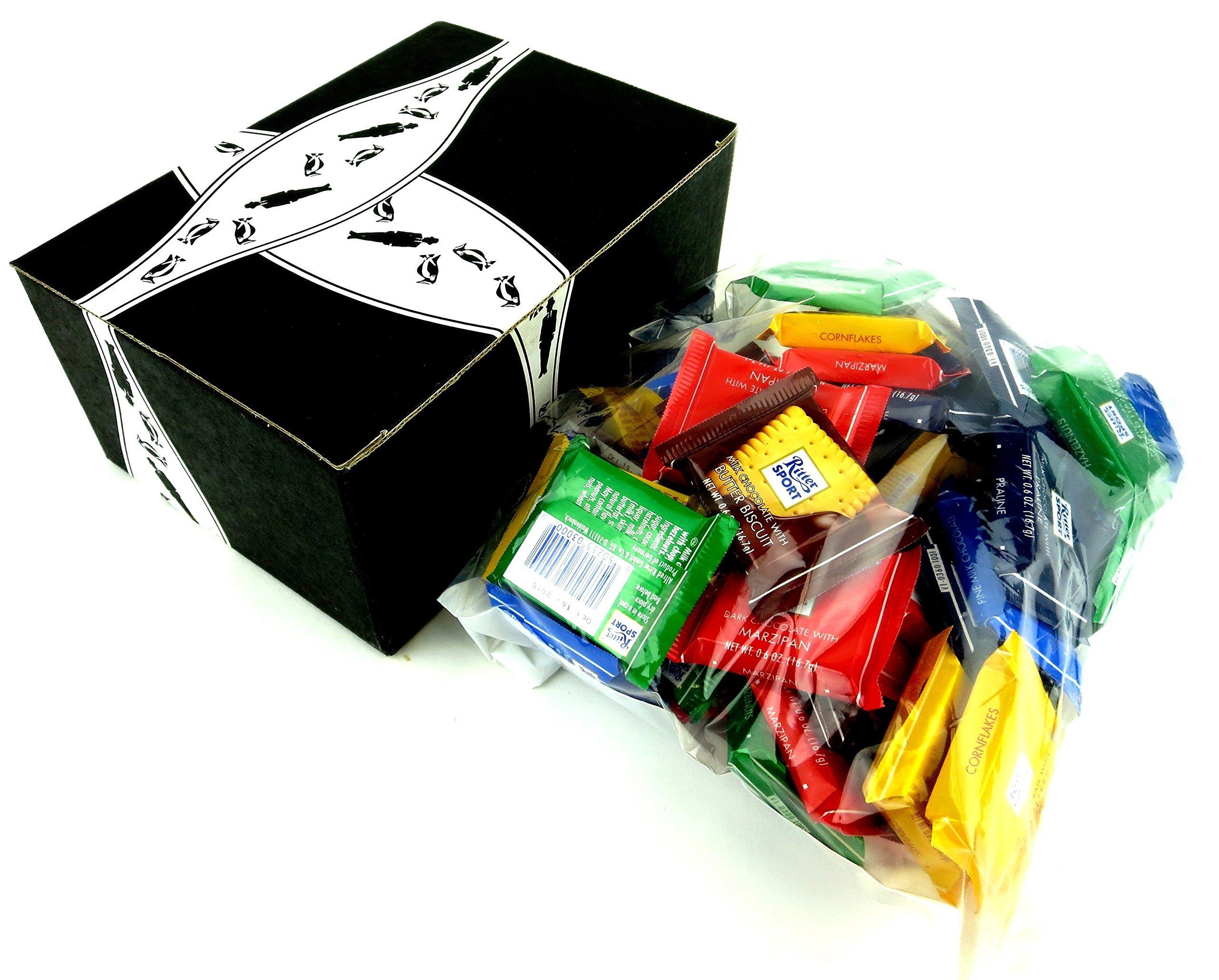 Black Tie Mercantile Ritter Sport Assorted Mini Chocolate Squares, 1 lb Bag in a BlackTie Box