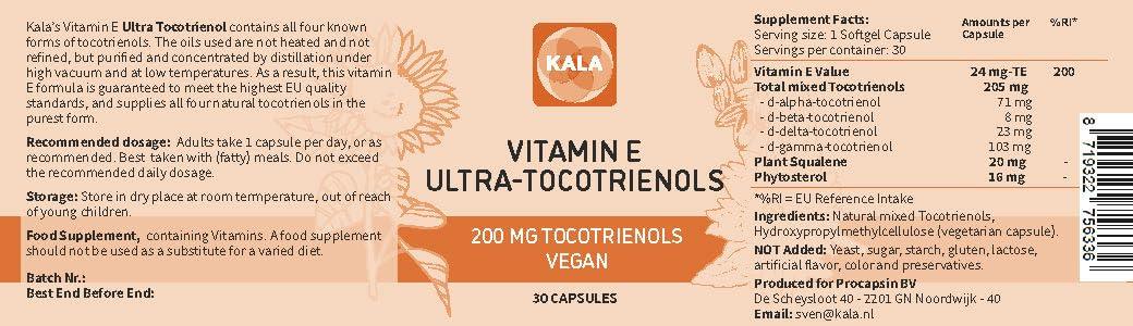 Kala Health KALA HEALTH Ultra Tocotrienol 200mg Vitamin E Vegan  All 4 tocotrienols - Tocopherol Free - Supports Immune Health & Antioxidant Health Tocotrienols Supplement