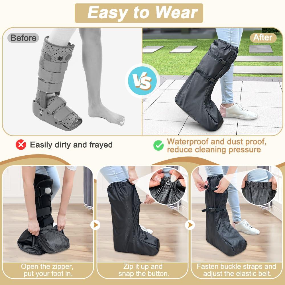 ECISZ ECISZ Walking Boot Cover Tall Medical Cast Fracture Boot Foot Cast Cover Orthopedic Brace Air Walker Boot Covers for Women Men Outdoor Rain Winter Snow Boot Protector Foot Support with Sole (Black)