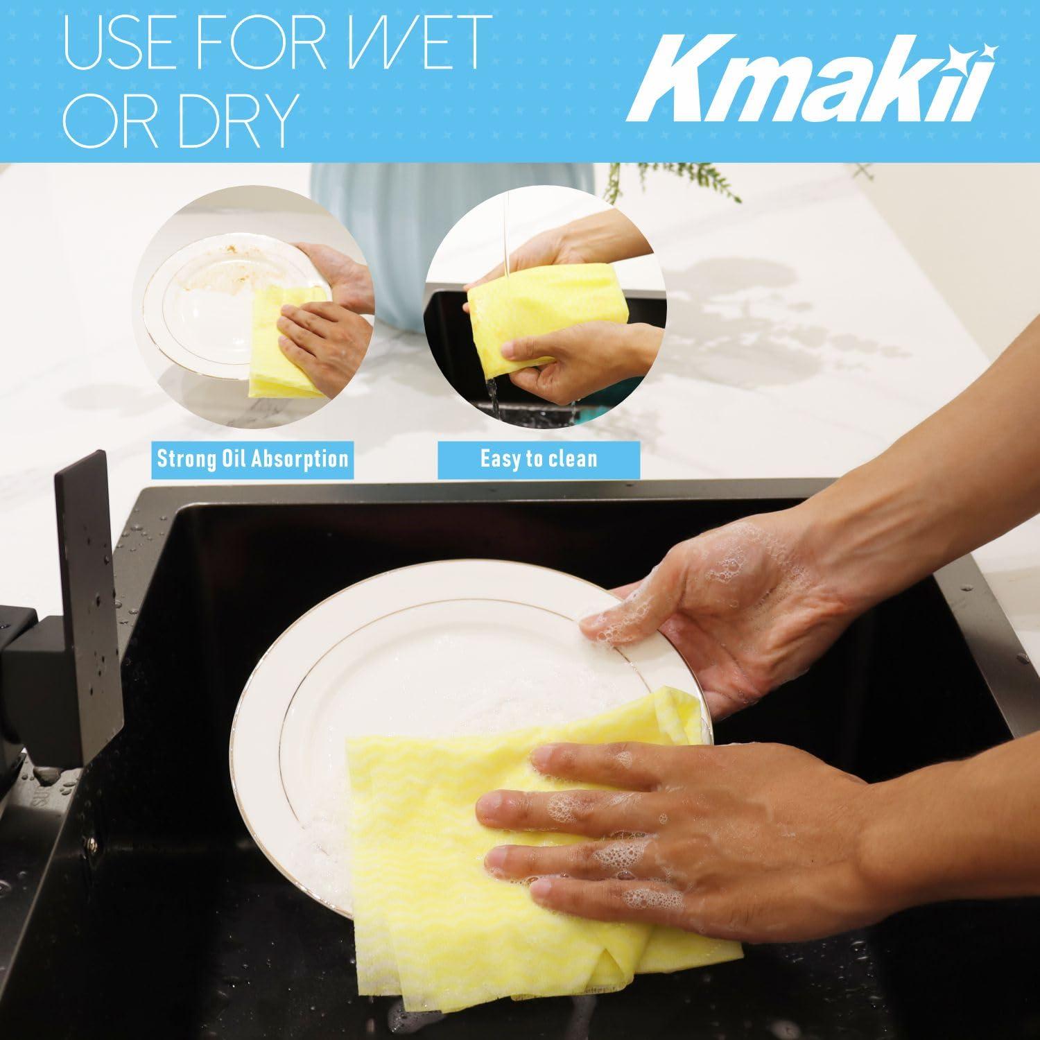KMAKII KMAKII Handi Wipe Reusable Cloths - Multi-Purpose Disposable Dish Cloths and Towels, Ultra Absorbent, Fast-Dry, Durable Cleaning Wipes for Kitchen and Home, 4colors, 11.8 x 21 inches, Pack of 80