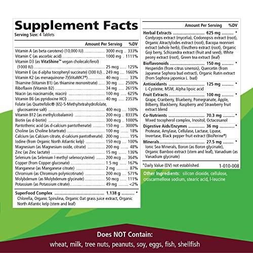 PURE ESSENCE LABS Pure Essence Labs LifeEssence Multivitamin for Women and Men - Natural Herbal Supplement - Vitamin D, Vitamin D3, Vitamin B12, Biotin with Whole Foods (120 Tablets)