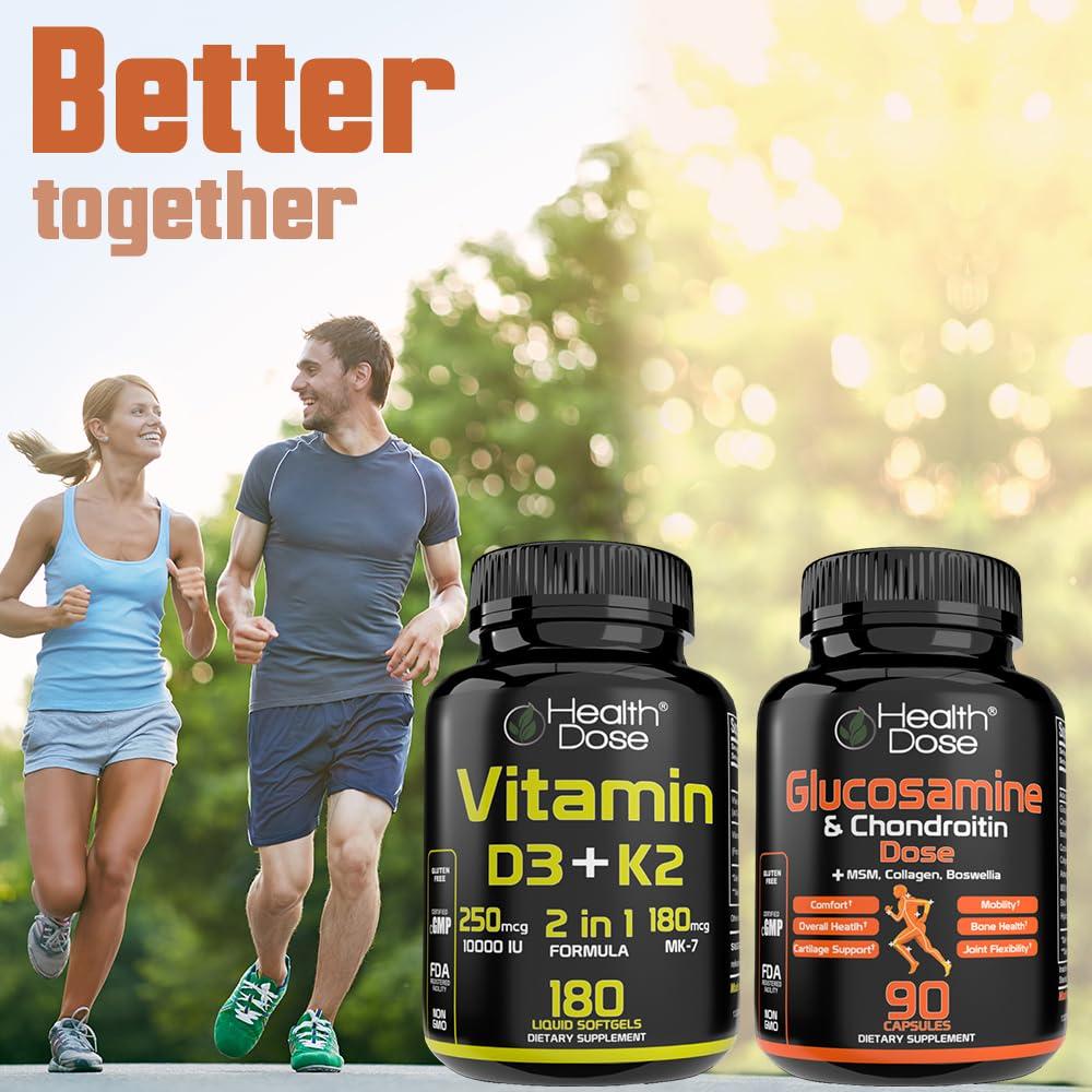 Health Dose Health Dose Vitamin D3 10,000 IU + K2 (MK7) Supplement, 2-in-1 Formula, Immune Support, a Healthy Mood, Heart, Joint, Teeth, Bone Health, Calcium Absorption, 180 softgels. (3)