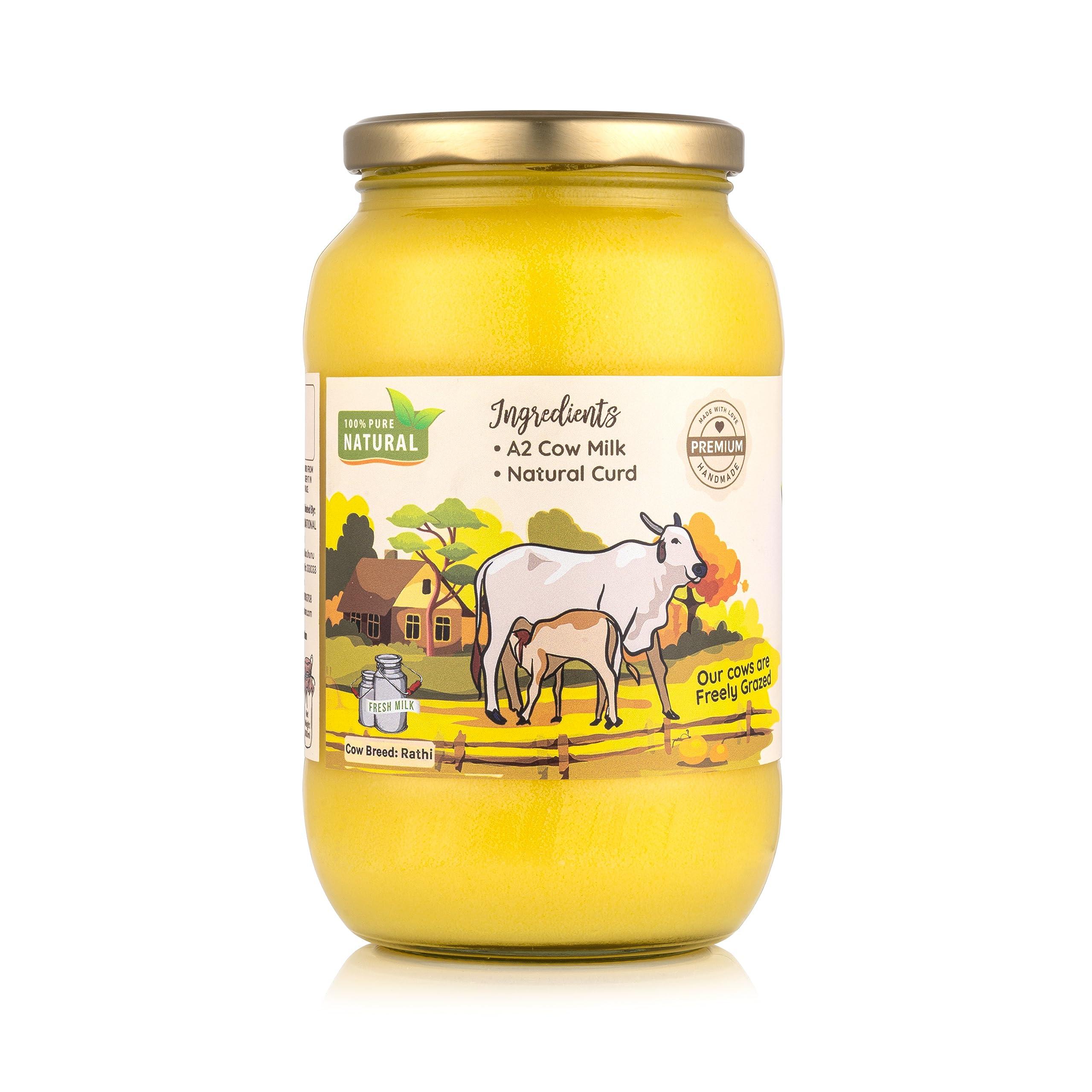 Kasutam Kasutam A2 Desi Cow Bilona Ghee Made By Traditional Vedic Bilona Method Made In Earthen Pot & Hand Churned Free Grazing Grass Fed Cow Ghee Immunity Booster Glass Jar- 1000 Ml