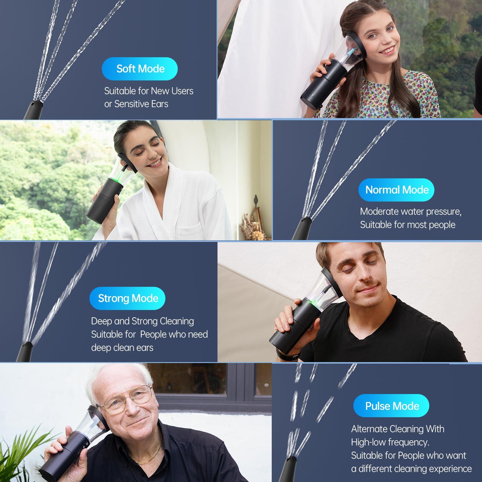 Morfone Ear Wax Removal, Electric Ear Cleaning Kit Effective & Safe Ear Cleaner Irrigation Flushing System 4 Pressure Modes for Ear Wax Buildup, Water Resistant Ear Cleaning Tool USB Rechargeable