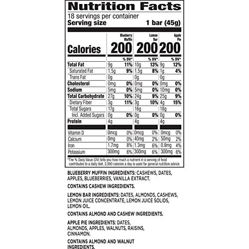 LÄRABAR Larabar Variety Pack, Blueberry Muffin, Lemon Bar, Apple Pie, Fruit & Nut Bars, 18 ct