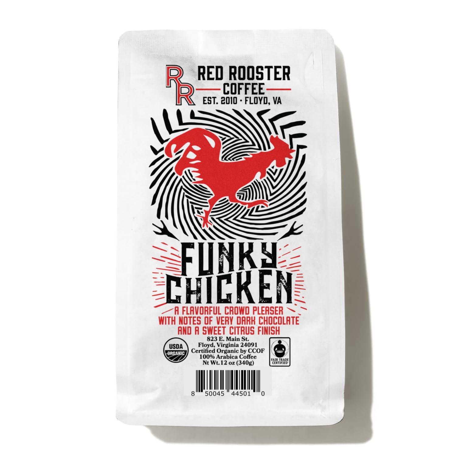 Red Rooster Coffee Roaster Red Rooster Coffee Organic Funky Chicken Blend - Sweet, Nutty Medium Roast Blend With Hints of Praline, Citrus and Dark Chocolate Torte - 12 oz. Whole Bean