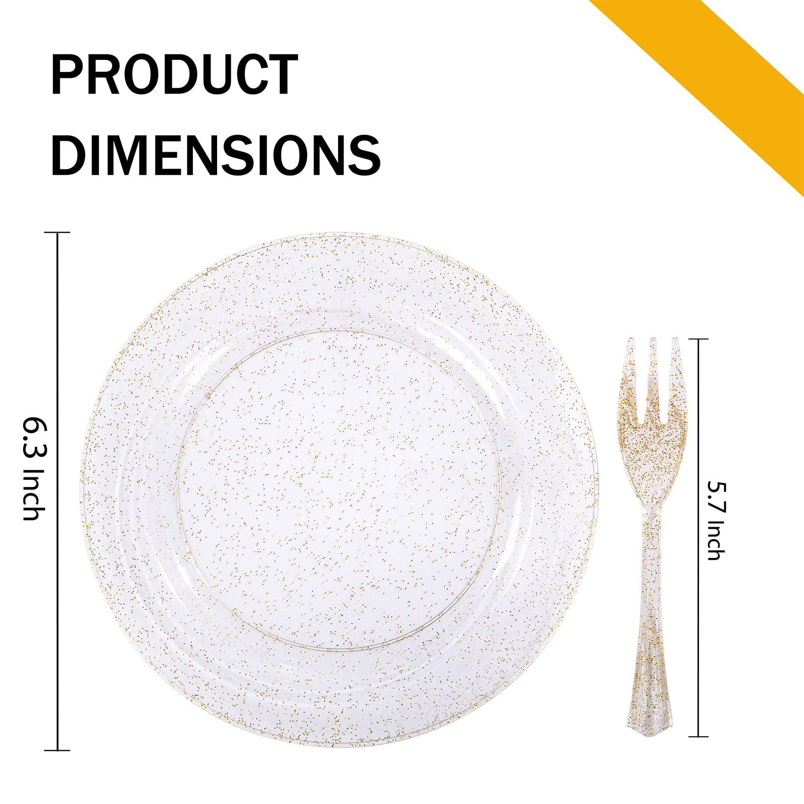 WELLIFE WELLIFE 60PCS Gold Glitter Dessert Plates and 60PCS Plastic Forks, 6.5 inch Disposable Dessert Plates for 60 Guests, Durable Gold Glitter Cake Plates, Perfect for Party