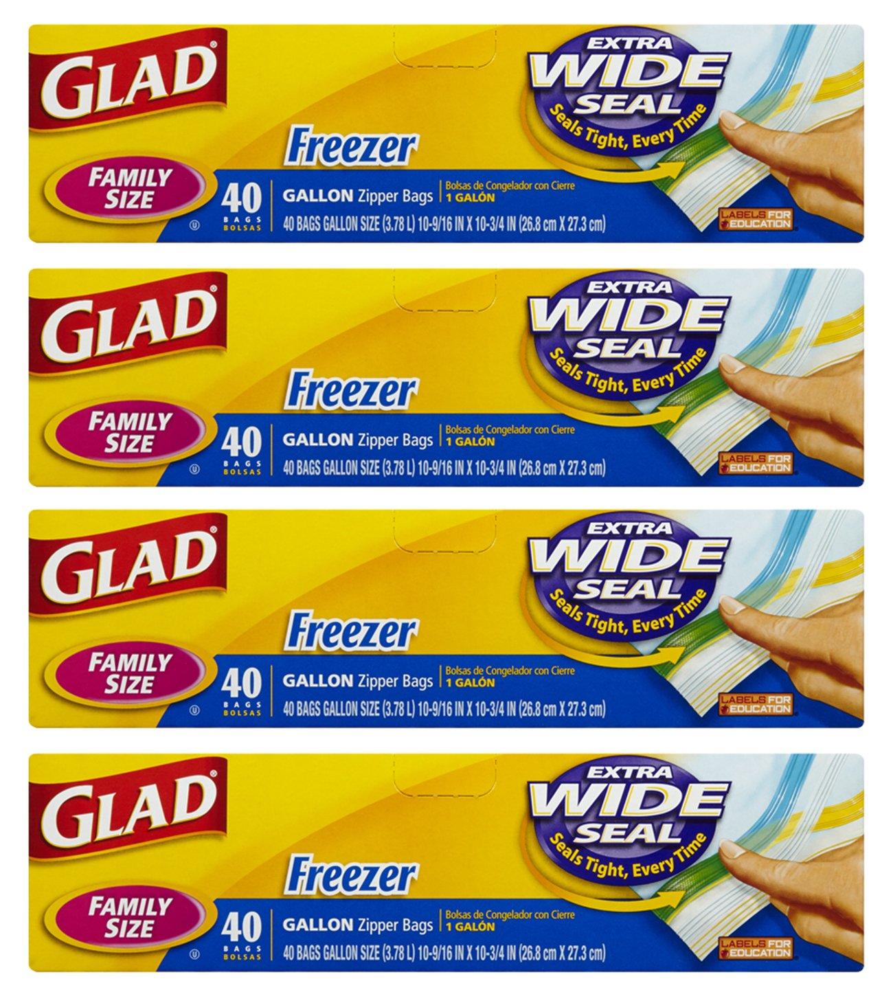 Glad Glad Zipper Freezer Storage Plastic Bags, Gallon, set of 4 x 40 bags -Package May Vary