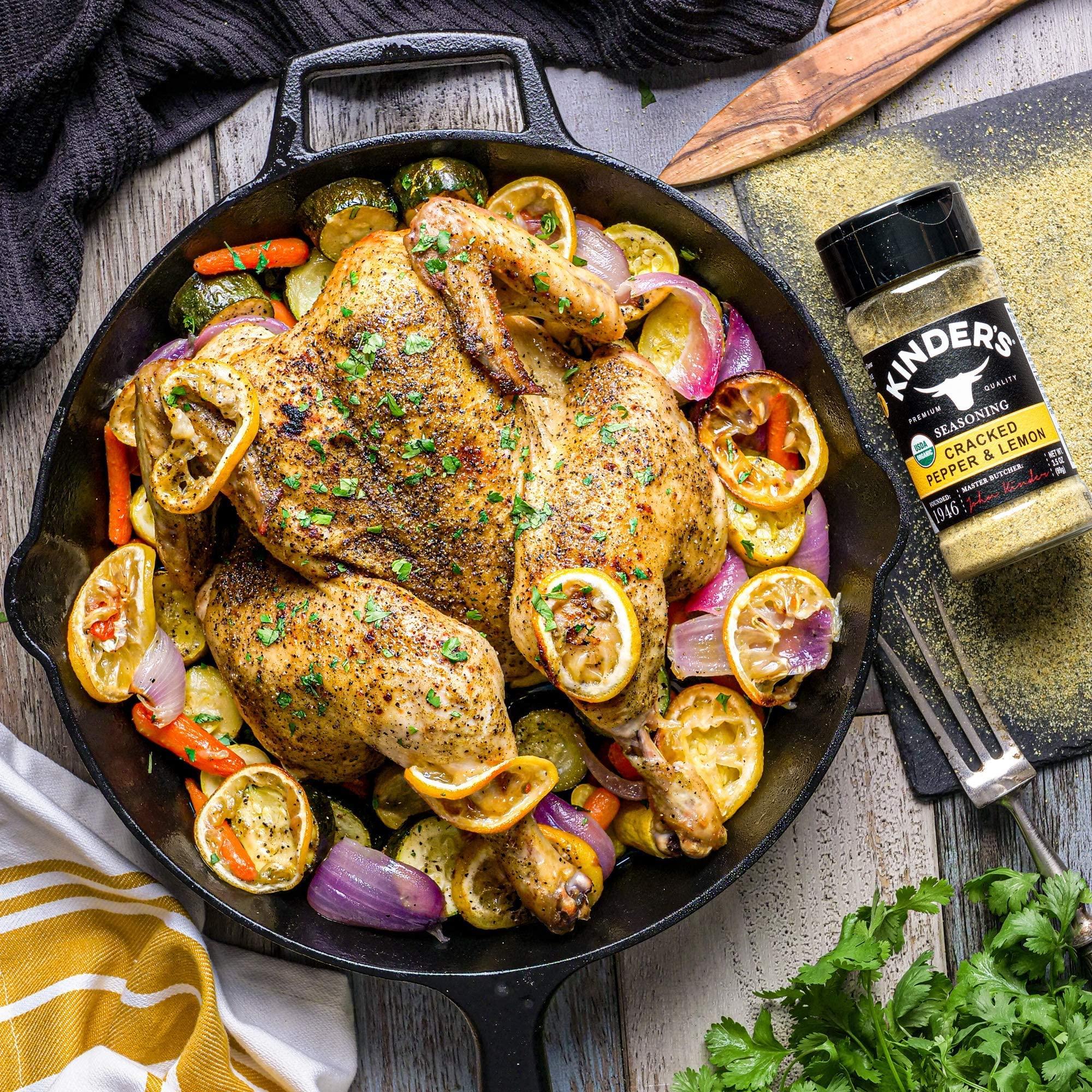 KINDER'S Kinder\'s Organic Cracked Pepper and Lemon, Premium Quality Seasoning, MSG Free and USDA Certified Organic, 3.5 oz