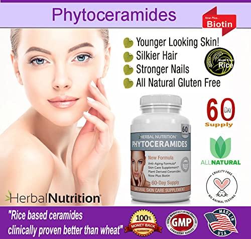 Herbal Nutrition Herbal Nutrition Phytoceramides Rice Based with Biotin Vitamin A C D and E, 4 Bottle Pack 40mg