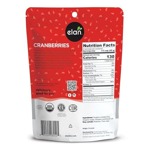 Elan Elan Organic Dried Cranberries, 6.2 oz, Whole Dried Cranberries, No Sulphites, No Fat, Non-GMO, Vegan, Gluten-Free, Kosher, Dried Fruits, Healthy Snacks (Pack of 2)