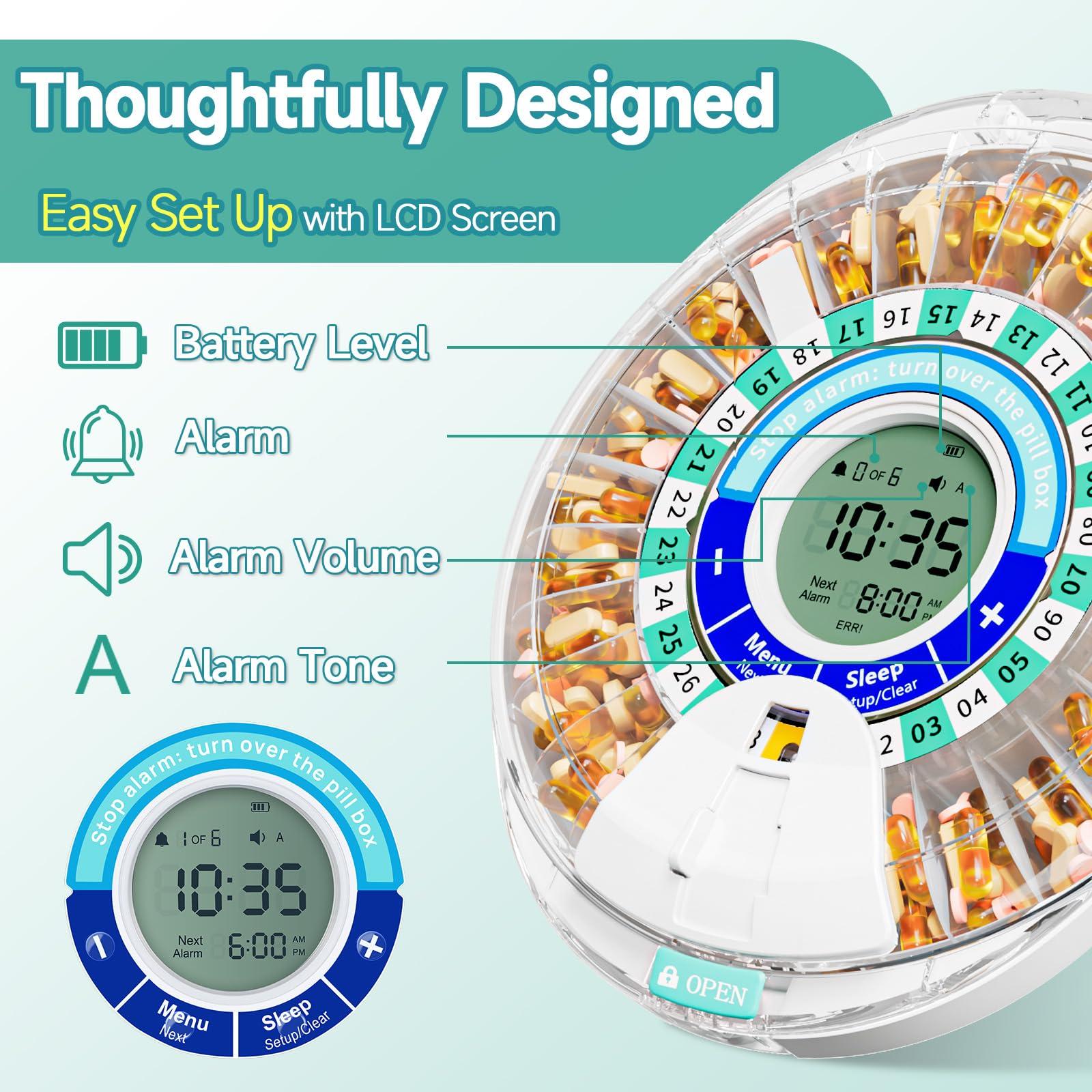 Windtrace Windtrace Automatic Pill Dispenser for Elderly, Electronic Monthly Pill Organizer with Alarm & Light, 28 Day Smart Lock Medication Dispenser, Timed Pill Dispenser Machine for Prescriptions & Vitamins