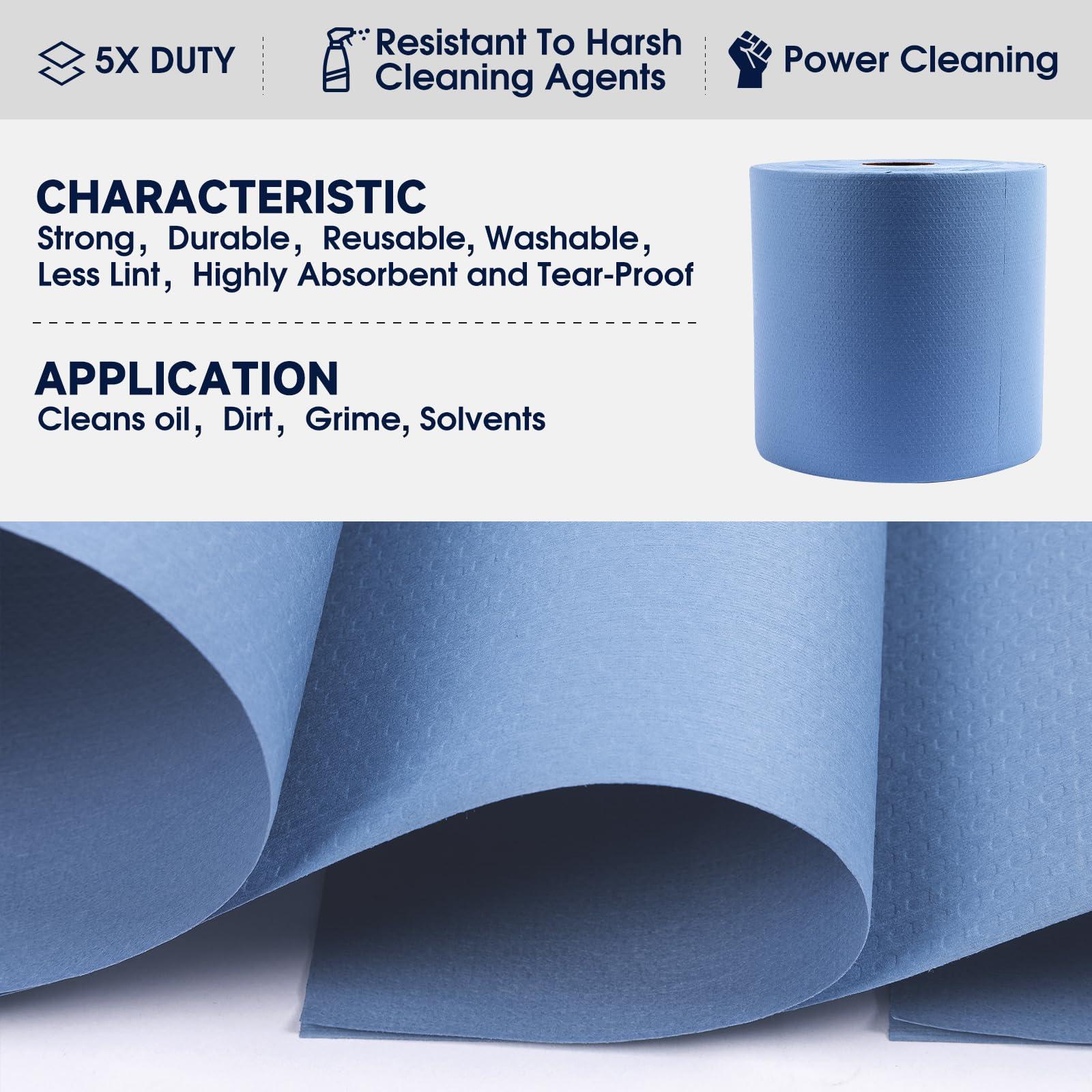 AIFRUILT Industrial Strength Power Clean Heavy Duty Wipes - Absorbent, Durable, and Reusable Cloths for Tough Dirt, Oil, and Grime in Manufacturing and Workshops - 475 Sheets, Blue Shop Towels-Jumbo Roll