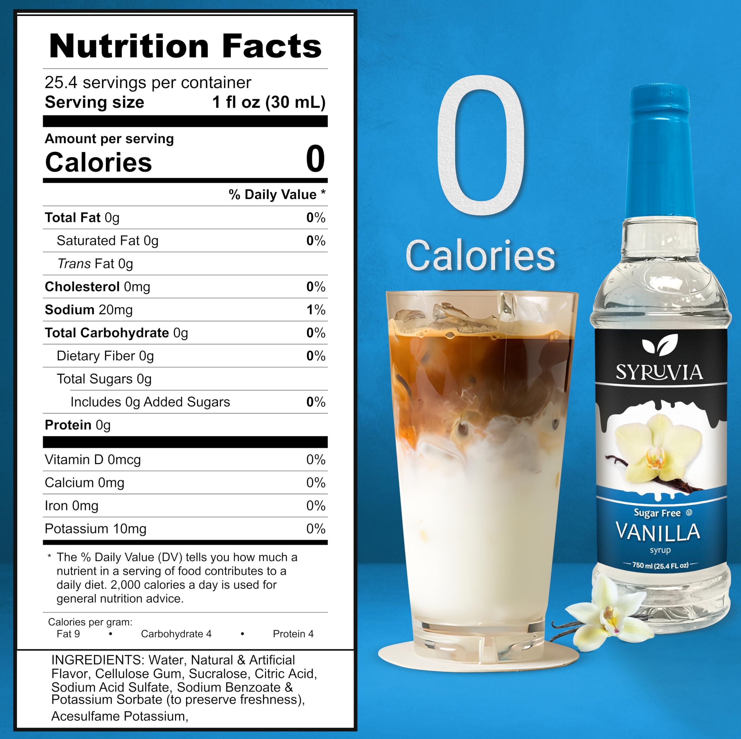 SYRUVIA Syruvia 4 Pack Sugar-Free Vanilla Coffee Syrup 25.4 fl oz - Syrup for Coffee, Lattes, Shakes, Smoothies, Desserts 100% Vegan, Gluten Free, Kosher No-Calorie Coffee Syrup,