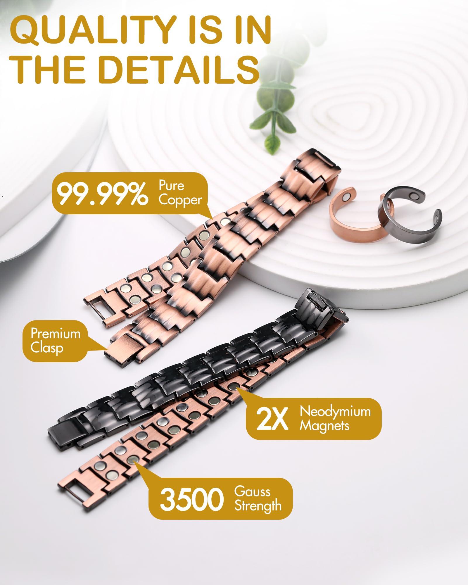 Feraco Feraco Men\'s Copper Magnetic Bracelet and Ring Elegant 99.99% Solid Copper Bracelets with Double-Row Strong Magnets, Magnetic Field Therapy Jewelry