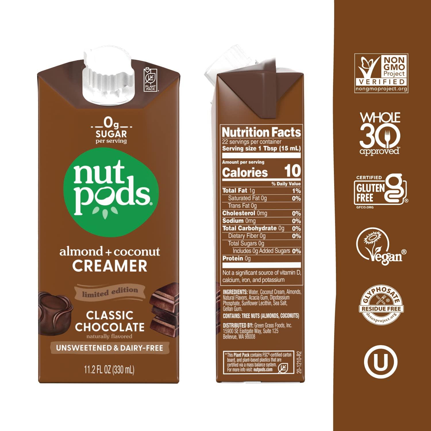 nutpods nutpods Classic Chocolate Unsweetened Dairy-Free Creamer, Made from Almonds and Coconuts, Whole30, Keto, Gluten Free, Non-GMO, Vegan, Kosher (3-Pack)