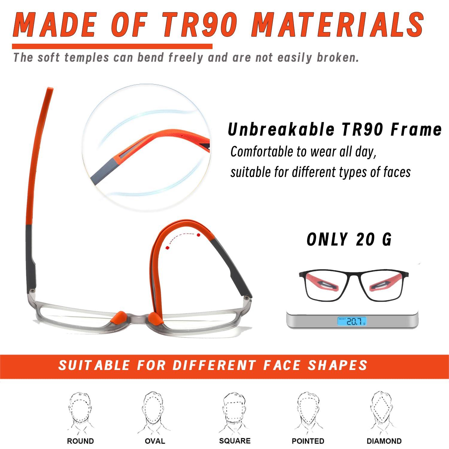 Hubeye Hubeye 5 Pairs TR90 Sports Reading Glasses for Men and Women Ultralight Flexible Anti-Blue Light Readers +1.5