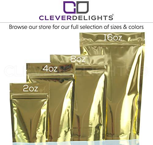 CleverDelights CleverDelights Gold Stand Up Pouches - 16oz - 100 Pack - 7\" x 11.5\" x 4\" - Resealable Bag