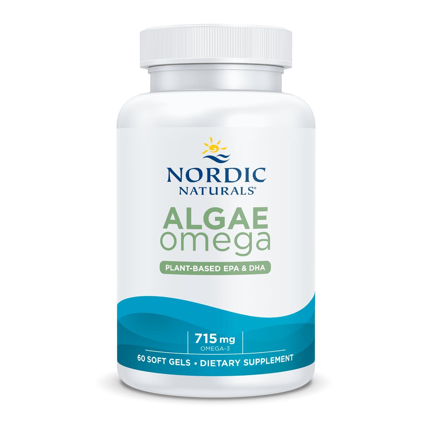 Nordic Naturals Nordic Naturals Algae Omega - 60 Soft Gels - 715 mg Omega-3 - Certified Vegan Algae Oil - Plant-Based EPA & DHA - Heart, Eye, Immune & Brain Health - Non-GMO - 30 Servings