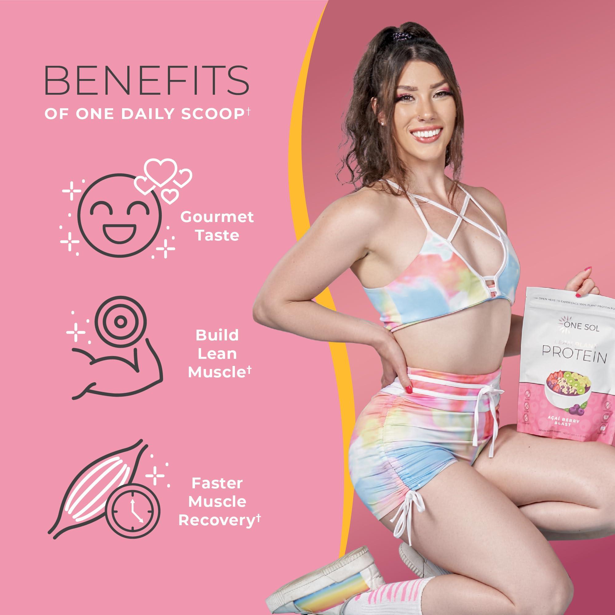 One Sol One Sol Protein Powder, Lean & Low Carb, No Bloating, Gluten Free, Lactose-Free, No Sugar Added, Soy Free, Non-GMO, 100% Plant-Based & Vegan Friendly (Acai Berry Blast)