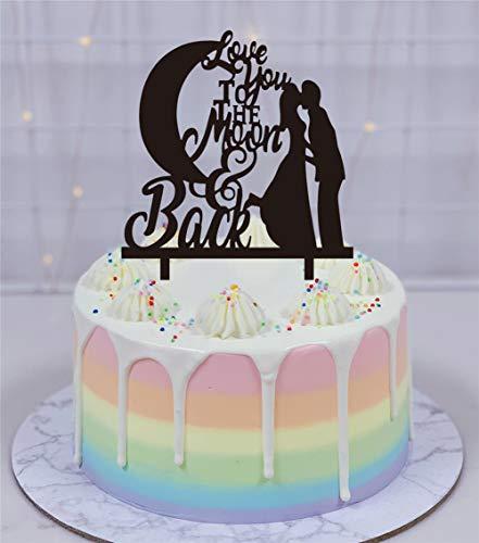 77 ponies Wedding Cake Topper- Bride and Groom & Oath I Iove You to the Moon and Back Wedding Anniverary Cake Topper(Black)