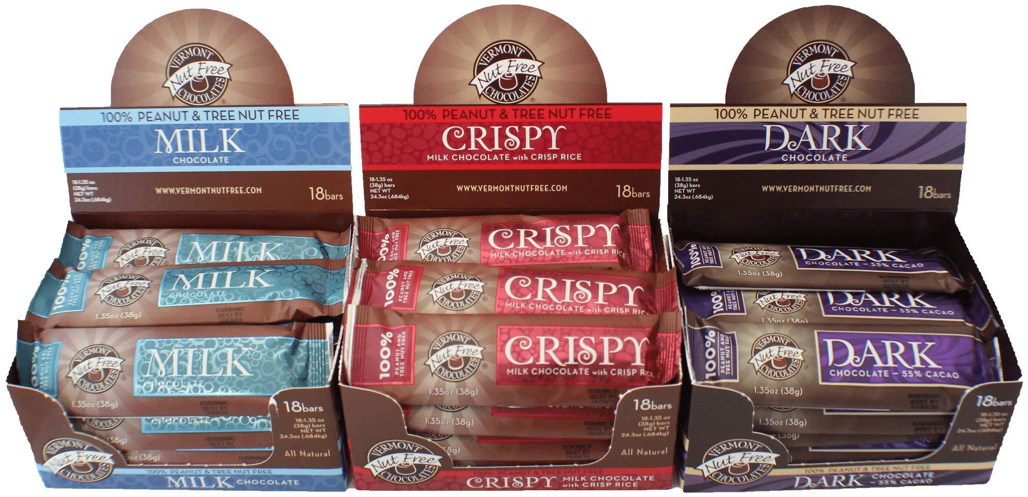 Vermont Nut Free Chocolates Vermont Nut Free Chocolates Small Bar (Milk Chocolate) 1.35 Ounce Bars, 18 Count, Nut-Free, Egg-Free, Kosher