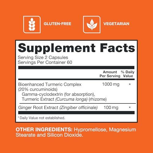 Qunol Qunol Turmeric and Ginger Capsules, 1000mg Turmeric Supplement, Ultra High Absorption to Support Joint Health, #1 Doctor Recommended Form of Turmeric Curcumin, 120 Count (Pack of 1)